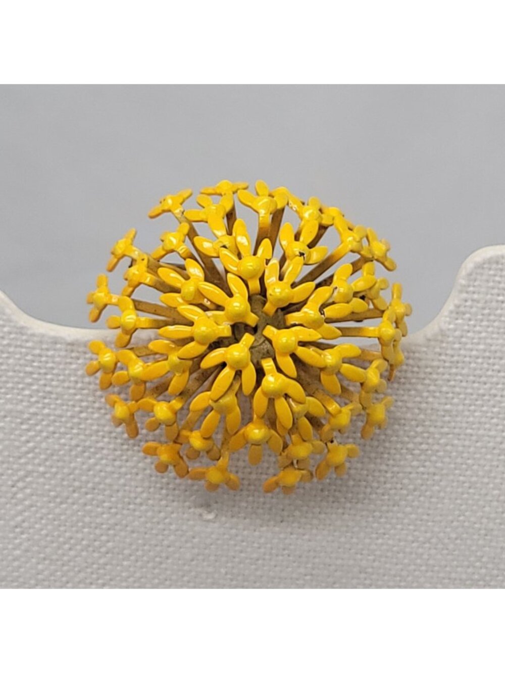 Vtg Yellow Floral Dome Brooch Metal Pin Mid-Century Flower Power Enamel 2" Colle